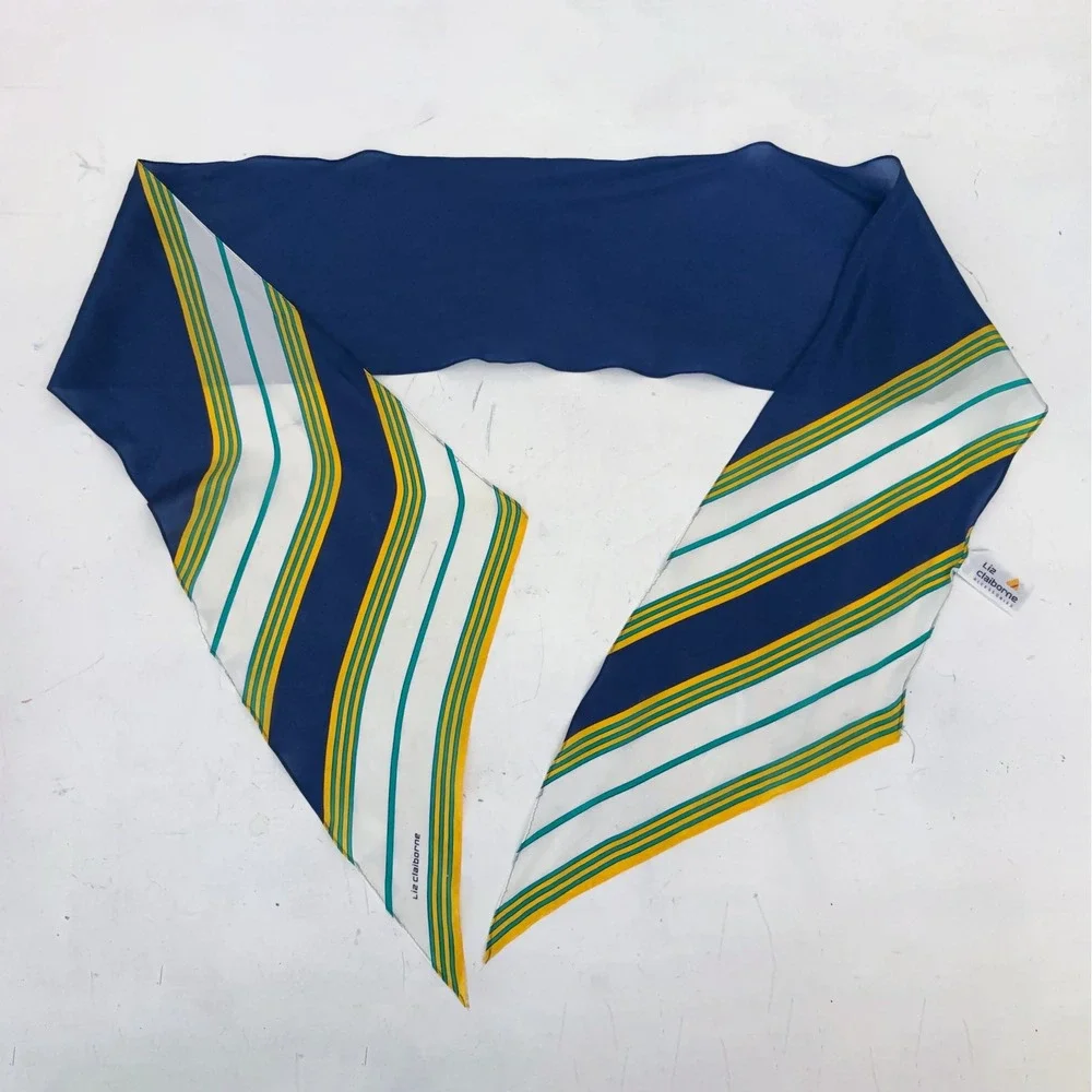 VTG Liz Claiborne 100% Silk Nautical Stripe Long Lightweight Scarf Hair Acc